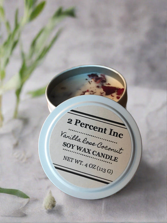 2 Percent All Natural Vanilla Rose Coconut Soy Wax Candle 4oz (113g)