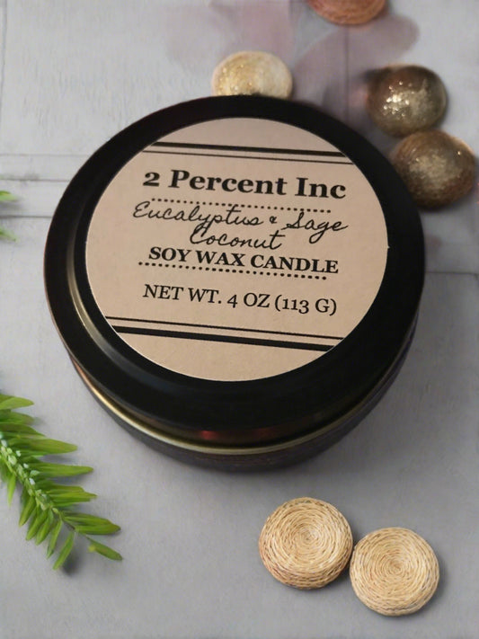2 Percent All Natural Eucalyptus & Sage Soy Wax Candle 4oz (113g)